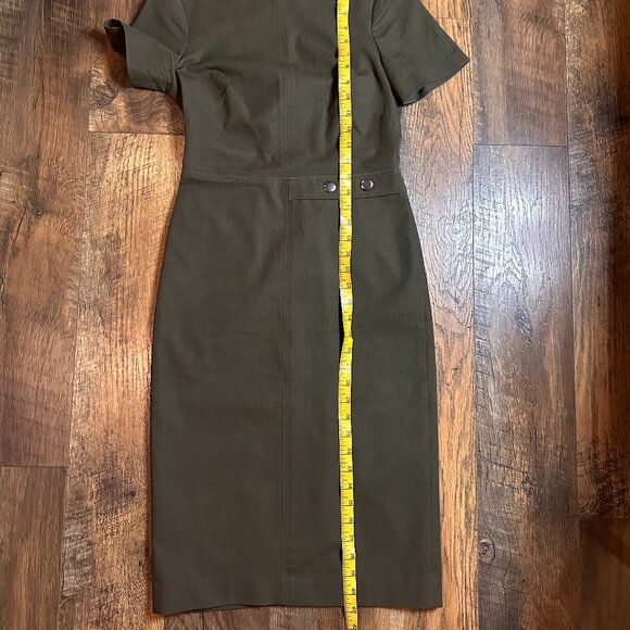 Banana Republic Olive Fitted Pencil Midi Dress Double Button Stretch Size 2 - Picture 8 of 10
